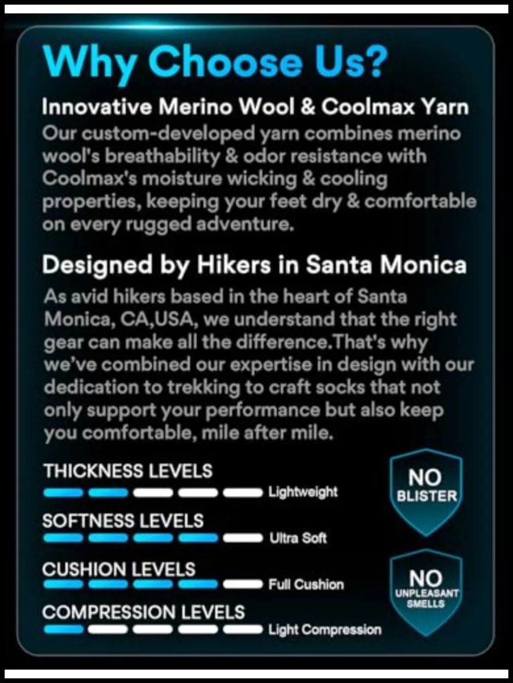 Men's Lightweight Merino Wool Hiking Socks, Anti-Blister with COOLMAX, 2 Pack